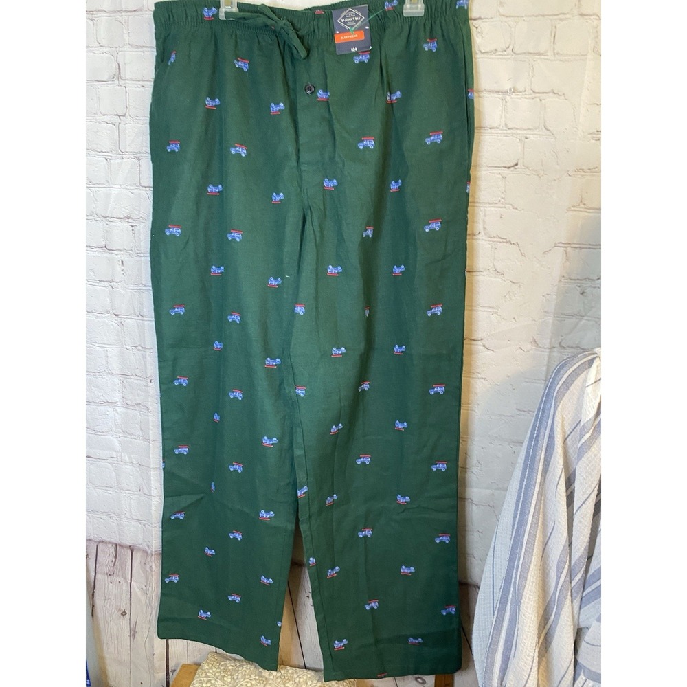 Men's Flannel Pajama Pants  Green Jeep Canoe Large